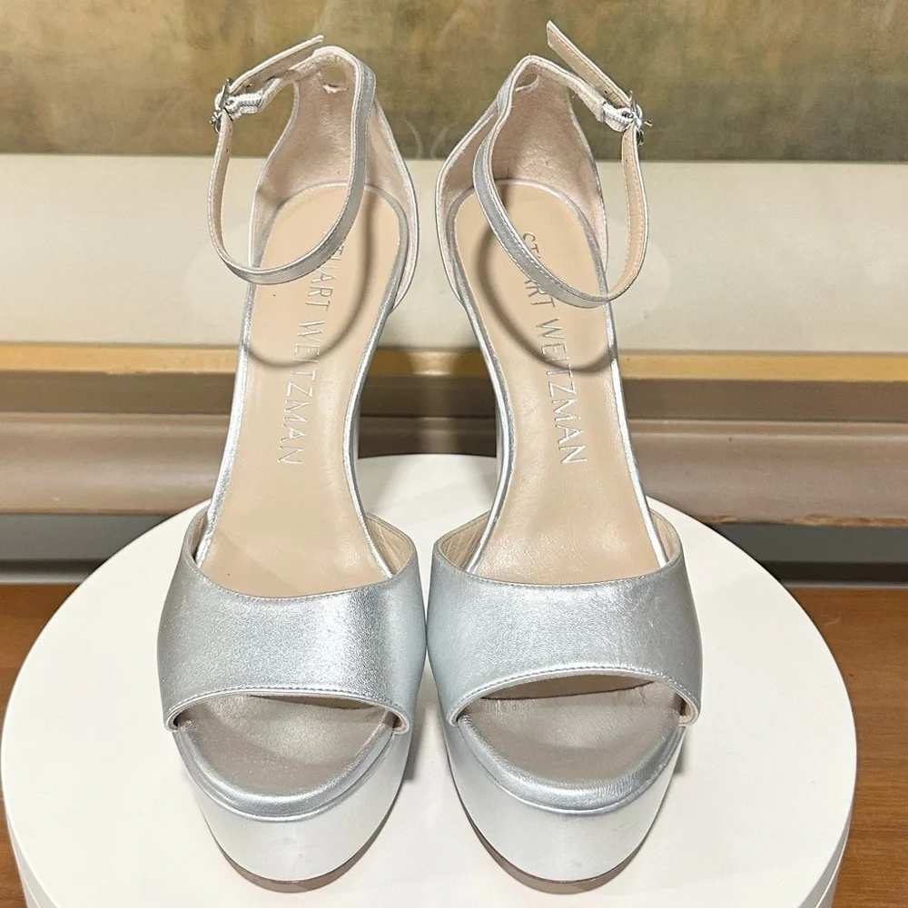 🌹STUART WEITZMAN🌹 Disco Platform Sandal In Silver Size: 9